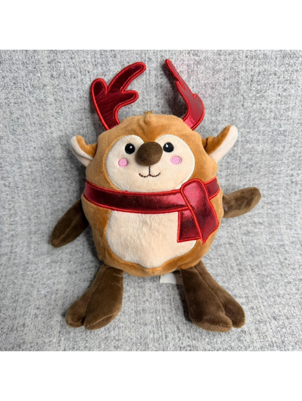Holiday Christmas Reindeer Squish Plush 10” Red Antlers Scarf Stuffed Animal